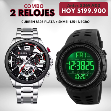 COMBO CURREN 8395 PLATA + SKMEI 1251 NEGRO